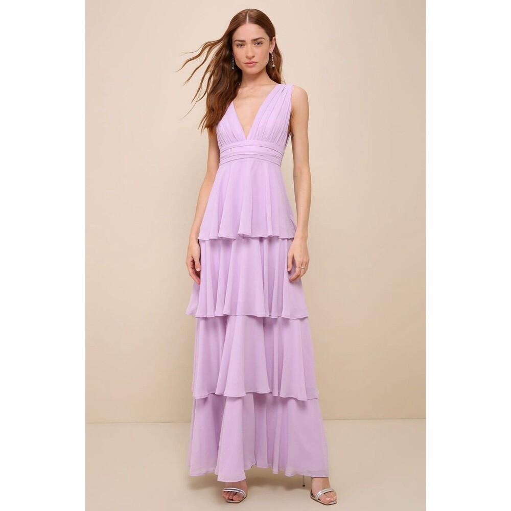 Lilac Tiered V-Neck Maxi Dress - Picture 2 of 11